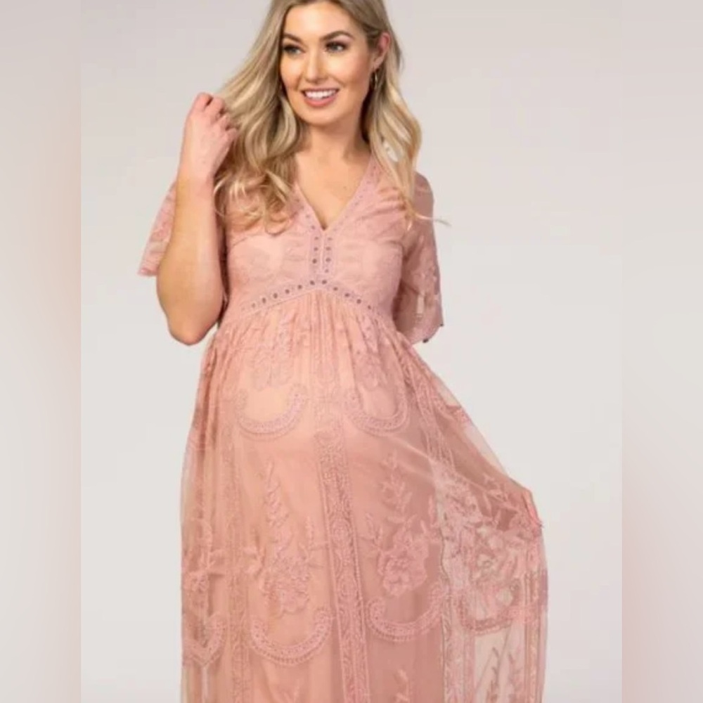 Blush Pink Lace Maternity Maxi Dress - Brand
